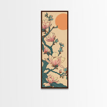 Load image into Gallery viewer, Delicate Magnolia Blossoms in Ukiyo-e Style, Tall Skinny Framed Canvas Print, Japanese Art for Vertical Spaces
