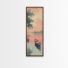 Load image into Gallery viewer, Serene Boat on Water, Autumn Trees, Japanese Art, Skinny Art, Tall Art, Framed Canvas Print, Ukiyo-e Style
