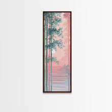 Load image into Gallery viewer, Bamboo Forest, Soft Pink Light, Japanese Art, Skinny Art, Tall Art, Framed Canvas Print, Ukiyo-e Style
