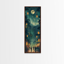 Load image into Gallery viewer, Framed Canvas Print Of A Nighttime Japanese Festival Scene With Lanterns And Pine Trees, Traditional Wall Art Ready To Hang
