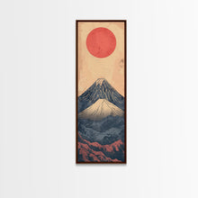 Load image into Gallery viewer, Mount Fuji Under a Red Sun Skinny Art Ukiyo-e Tall Framed Canvas Print Inspired by Japanese Landscape
