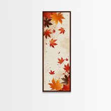 Load image into Gallery viewer, Skinny Art Autumn Leaves In Japanese Style Wood Block Print Warm Red And Orange Tones On Framed Canvas Print, Tall Art Ukiyo-e

