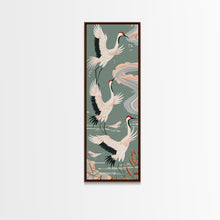 Load image into Gallery viewer, Cranes In Flight Framed Canvas Print, Traditional Japanese Art With Soft Colors And Detailed Wings, Wall Art Ready To Hang
