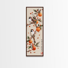 Load image into Gallery viewer, Skinny Art Tall Art Framed Canvas Print Wood Block Print Of Elegant Bird Perched On Branch Amidst Orange Fruits Ukiyo-e Japanese Style Art
