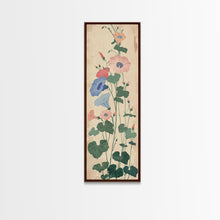 Load image into Gallery viewer, Skinny Art Tall Art Framed Canvas Print Stylized Morning Glory Blossoms In Subtle Pastel Hues Ukiyo-e Japanese Style Art Wood Block Print
