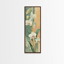Load image into Gallery viewer, Skinny Art Tall Art Framed Canvas Print Orchids In Delicate Tones With Subtle Background Elements Ukiyo-e Japanese Style Art Wood Block Print
