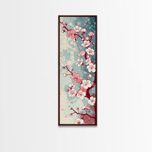 Load image into Gallery viewer, Delicate Pink Flowers On Branch Gentle Tones Skinny Art Tall Art Framed Canvas Print Japanese Style Art Ukiyo-e Art Wood Block Print Floral
