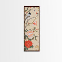 Load image into Gallery viewer, Bird On Branch With Red Peonies And Green Leaves Tall Art Skinny Art Framed Canvas Print Japanese Style Art Ukiyo-e Wood Block Print
