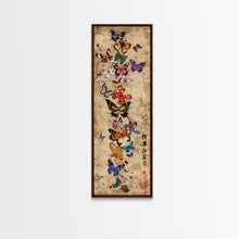Carregar imagem no visualizador da galeria, Butterflies In Spiral Formation On Light Brown Canvas Tall Art Skinny Art Framed Canvas Print Japanese Style Art Ukiyo-e Wood Block Print
