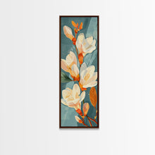 Load image into Gallery viewer, Light Cream Magnolia Blooms On Abstract Background Skinny Art Tall Art Framed Canvas Print Japanese Style Art Ukiyo-e Art Wood Block Print Delicate Decorative
