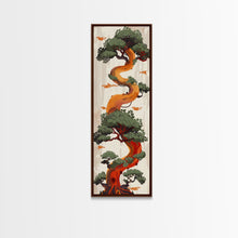 Load image into Gallery viewer, Curved Tree With Green Foliage Ukiyo-e Art Japanese Style Framed Canvas Print Wood Block Print Skinny Art Tall Art

