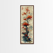 Load image into Gallery viewer, Autumn Bonsai Tree Traditional Japanese Style Nature Art On Framed Canvas Print In Ukiyo-e Art Design Tall Skinny Wood Block Wall Decor
