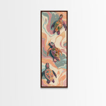 Load image into Gallery viewer, Sea Turtles Marine Life Japanese Style Art On Framed Canvas Print Ukiyo-e Tall Skinny Oceanic Wood Block Wall Decor
