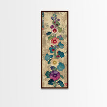 Cargar imagen en el visor de la galería, Colorful Hollyhock Flowers Traditional Japanese Woodblock Style Tall Skinny Framed Canvas Print Wall Art
