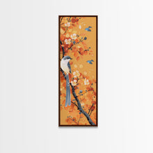 Carregar imagem no visualizador da galeria, Birds Among Autumn Leaves Japanese Style Tall Wall Art Skinny Framed Canvas Print Woodblock Print
