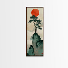 Load image into Gallery viewer, Bonsai Tree Mountain Red Sun Japanese Tall Wall Art Skinny Framed Canvas Print Ukiyo-e Style
