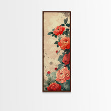 Load image into Gallery viewer, Vibrant Peonies Blooming Against A Soft Beige Background Traditional Japanese Aesthetic Tall Framed Canvas Print Floral Decor
