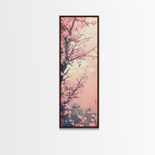 Load image into Gallery viewer, Beautiful Cherry Blossoms Blooming On Tree Branch Against Soft Pastel Background Captured Tall Framed Canvas Print Floral Home Decor
