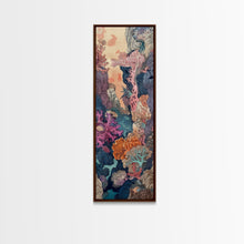 Load image into Gallery viewer, Framed Canvas Print Of A Coral Reef Scene Filled With Vibrant Marine Life, Skinny Art, Tall Art, Japanese Style Art, Ukiyo-e Art, Wood Block Print
