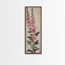 Load image into Gallery viewer, Skinny Art Tall Art Foxglove Flowers Wood Block Print Japanese Style Art Vertical Composition Framed Canvas Print
