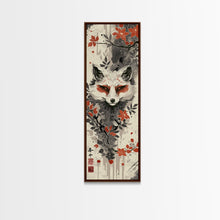 Load image into Gallery viewer, Fox Head Amidst Red Flowers On Textured Background Skinny Art Wood Block Print Framed Canvas Print
