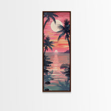 Load image into Gallery viewer, Serene Sunset With Palm Trees And Tranquil Ocean Reflection Ukiyo-e Wood Block Tall Skinny Art Framed Canvas Print
