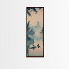 Load image into Gallery viewer, Tranquil Fishermen In Early Morning Misty Lake Scene Ukiyo-e Wood Block Skinny Tall Framed Canvas Print Japanese Style Art
