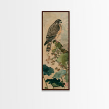 Load image into Gallery viewer, Majestic Hawk Perched Among Verdant Foliage Ukiyo-e Tall Skinny Wood Block Framed Canvas Print Japanese Style Art
