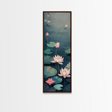 Carregar imagem no visualizador da galeria, Calm Water Lilies Floating On Still Pond With Subtle Ripples Ukiyo-e Skinny Tall Wood Block Framed Canvas Print Japanese Style Art
