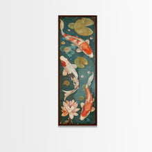 Cargar imagen en el visor de la galería, Graceful Koi Fish Swimming Among Lotus Flowers For Zen-Inspired Wall Art Japanese Style Framed Canvas Print
