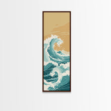Load image into Gallery viewer, Majestic Ocean Wave In A Minimalist Style – Framed Canvas Print With Skinny Art And Tall Art Featuring Ukiyo-E Art And Japanese Style Art
