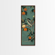 Load image into Gallery viewer, Elegant Bird Among Persimmons On A Green Canvas, Skinny Wall Art With Framed Canvas Print In Japanese Style Art For Feng Shui Decor
