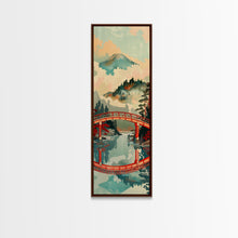 Load image into Gallery viewer, Stunning Mount Fuji With Red Bridge Reflection, Skinny Tall Framed Canvas Print, Feng Shui-Inspired Japanese Style Art For Wall Art
