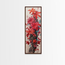 Load image into Gallery viewer, Vibrant Red Leaves On A Gnarled Tree Trunk, Tall Skinny Canvas Print For Feng Shui Decor, Japanese Style Wall Art
