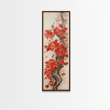 Load image into Gallery viewer, Striking Red Leaves And Berries On A Gnarled Tree, Tall Skinny Canvas Print For Feng Shui-Inspired Wall Art, Japanese Style Art
