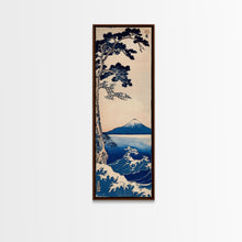 Load image into Gallery viewer, Skinny Art Tall Art Framed Canvas Print Japanese Style Art Blue Pine Tree Mount Fuji Wood Block Print Ukiyo-e Feng Shui Wall Art
