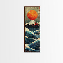 Load image into Gallery viewer, Skinny Art Tall Art Framed Canvas Print Japanese Style Art Mount Fuji Sunset Wood Block Print Ukiyo-e Feng Shui Wall Art
