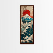 Load image into Gallery viewer, Skinny Art Tall Art Framed Canvas Print Japanese Style Art Retro Red Sun Mount Fuji Wood Block Print Ukiyo-e Feng Shui Wall Art
