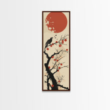 Carregar imagem no visualizador da galeria, Blackbird Perched On A Branch Under The Red Sun In Japanese Style Ukiyo-e Art Framed Canvas Print Skinny Art Tall Art
