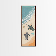 Load image into Gallery viewer, Sea Turtles On Japanese Beach Canvas Print, Ukiyo-e Woodblock Style, Framed Canvas Print, Tall Skinny Japanese Wall Art, Ready To Hang
