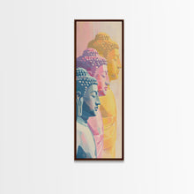 Cargar imagen en el visor de la galería, Colorful Buddha Statues Skinny Art Wood Block Print Japanese Style Art Framed Canvas Print Tall Art Ukiyo-e Art
