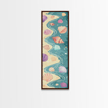 Load image into Gallery viewer, Shells On Shoreline Canvas In Ukiyo-e Style, Japanese Woodblock Print, Framed Canvas Print, Tall Skinny Japanese Wall Art, Ready To Hang
