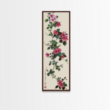 Load image into Gallery viewer, Pink Hibiscus Flowers On Branch Skinny Art Wood Block Print Japanese Style Art Framed Canvas Print Tall Art Ukiyo-e Art
