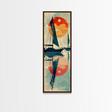 Load image into Gallery viewer, Serene Sunset Sailing Skinny Art Tall Art Japanese Ukiyo-e Inspired Ocean Framed Canvas Print for Home and Office Decor
