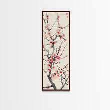 Load image into Gallery viewer, Delicate Plum Blossoms Skinny Art Tall Art Japanese Ukiyo-e Inspired Botanical Framed Canvas Print for Sophisticated Interiors
