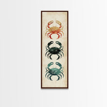 Load image into Gallery viewer, Coastal Crabs Skinny Art Tall Art Japanese Ukiyo-e Inspired Nautical Framed Canvas Print for Beach House or Ocean Lovers
