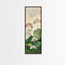 Load image into Gallery viewer, Towering Flower Stalks with Soft Green Leaves against a Pale Background - Skinny Art, Japanese Wall Decor, Framed Canvas Print, Ukiyo-e Style
