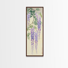 Cargar imagen en el visor de la galería, Cascading Wisteria Blossoms in Shades of Purple and Green - Skinny Art, Japanese Wall Decor, Framed Canvas Print, Ukiyo-e Style
