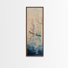 Load image into Gallery viewer, Sailboats On Calm Sea Canvas In Japanese Ukiyo-e Style, Traditional Woodblock Print, Framed Canvas Print, Tall Skinny Japanese Wall Art, Ready To Hang
