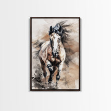 Cargar imagen en el visor de la galería, Charging Horse with Dust - Framed Canvas Print, Intense Living Room Art, Bold Bedroom Decor, Equestrian Art, Wall Art
